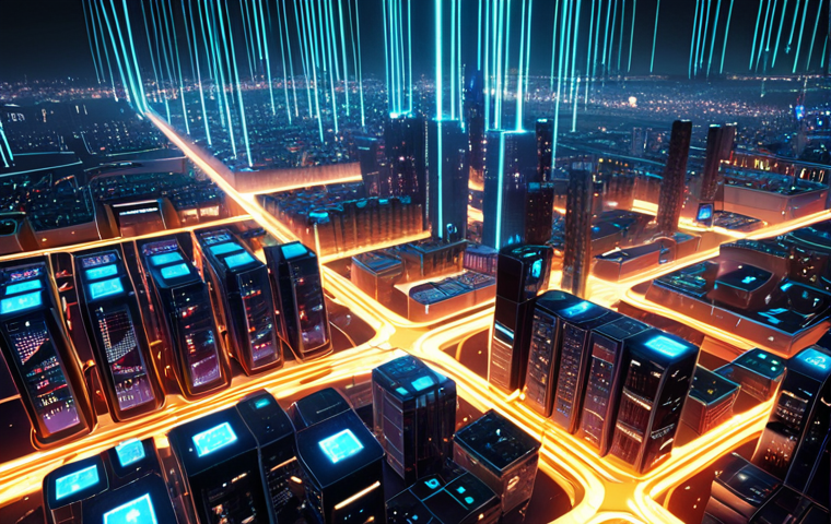 **Prompt:** A futuristic cityscape with glowing data streams representing digital memories, protected by advanced cybersecurity measures. Emphasis on data storage technology like DNA storage and blockchain.