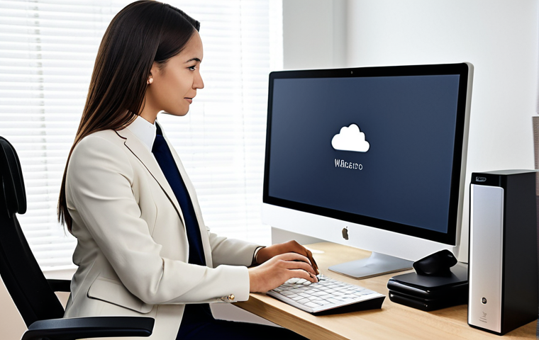 A professional individual, fully clothed in a modest business suit, seated at a modern desk in a well-organized home office. The scene features a sleek NAS device, an external hard drive, and a monitor displaying a cloud storage interface, symbolizing a robust multi-backup system. The individual is meticulously organizing digital files, with a calm and diligent expression. The lighting is bright and inviting, showcasing a clean, efficient workspace. perfect anatomy, correct proportions, natural pose, well-formed hands, proper finger count, natural body proportions, professional photography, high quality, safe for work, appropriate content, fully clothed, family-friendly.