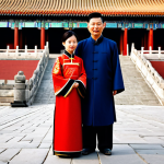 ** A Chinese family (father, mother, and child) fully clothed in traditional Chinese attire, standing in front of the Forbidden City in Beijing, China. Appropriate attire, safe for work, perfect anatomy, natural proportions, professional photography, high quality, family-friendly.

**